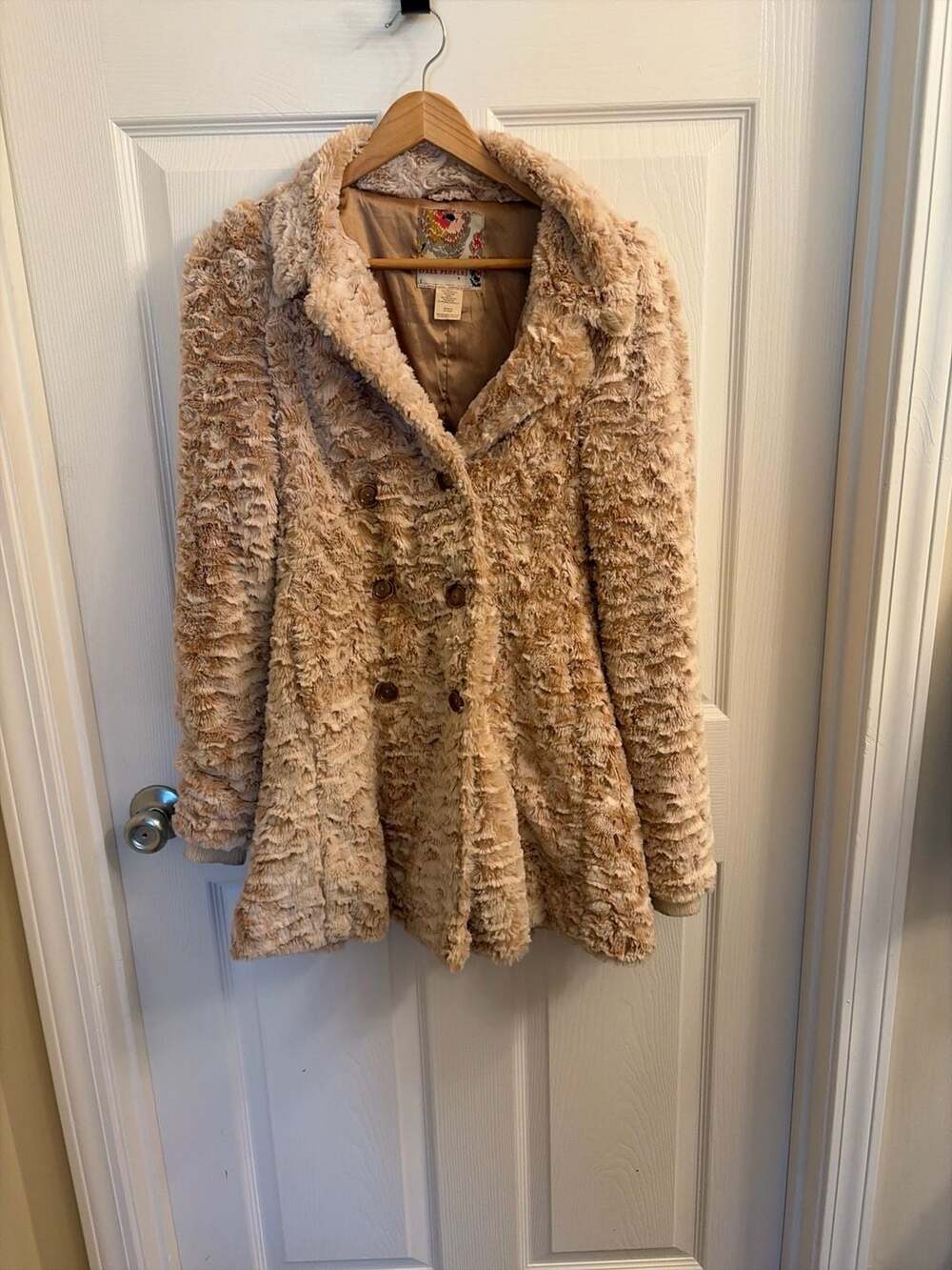 Free People Vintage Style Textured Faux Fur Double Breasted Swing Coat